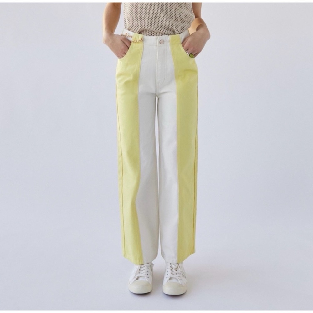 BDG High & Wide Jean Colorblock Yellow White, size 26